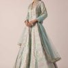 Aqua Blue Chanderi Anarkali Set With Brocade Detail