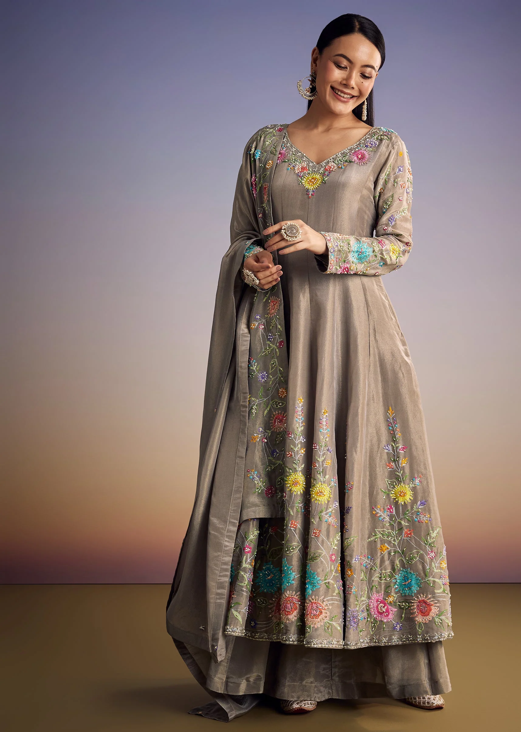 18468-grey-tissue-anarkali-set-with-resham-and-moti-work-1.webp Grey Tissue Anarkali Set With Resham And Moti Work