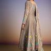 Grey Tissue Anarkali Set With Resham And Moti Work