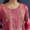 Pink Dola Silk Printed Anarkali Suit With Intricate Hand Embroidery