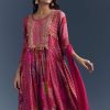 Pink Dola Silk Printed Anarkali Suit With Intricate Hand Embroidery