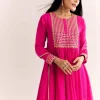 Pink Zari Neckline Chinon Anarkali Suit With Dupatta