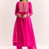 Pink Zari Neckline Chinon Anarkali Suit With Dupatta