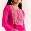 Pink Zari Neckline Chinon Anarkali Suit With Dupatta