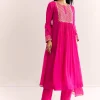 Pink Zari Neckline Chinon Anarkali Suit With Dupatta