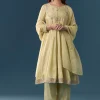 Pista Green Gotta Lace Tissue Anarkali Suit Set With Pant And Dupatta