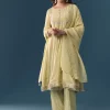 Pista Green Gotta Lace Tissue Anarkali Suit Set With Pant And Dupatta