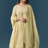Pista Green Gotta Lace Tissue Anarkali Suit Set With Pant And Dupatta
