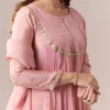 Pink Gotta Lace Tissue Anarkali Suit Set With Pant And Dupatta