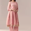 Pink Gotta Lace Tissue Anarkali Suit Set With Pant And Dupatta