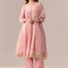 Pink Gotta Lace Tissue Anarkali Suit Set With Pant And Dupatta