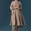 Grey Gotta Lace Tissue Anarkali Suit Set With Pant And Dupatta