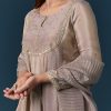 Grey Gotta Lace Tissue Anarkali Suit Set With Pant And Dupatta