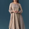 Grey Gotta Lace Tissue Anarkali Suit Set With Pant And Dupatta