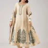 Green Hand Block Print Anarkali With Zardosi Work