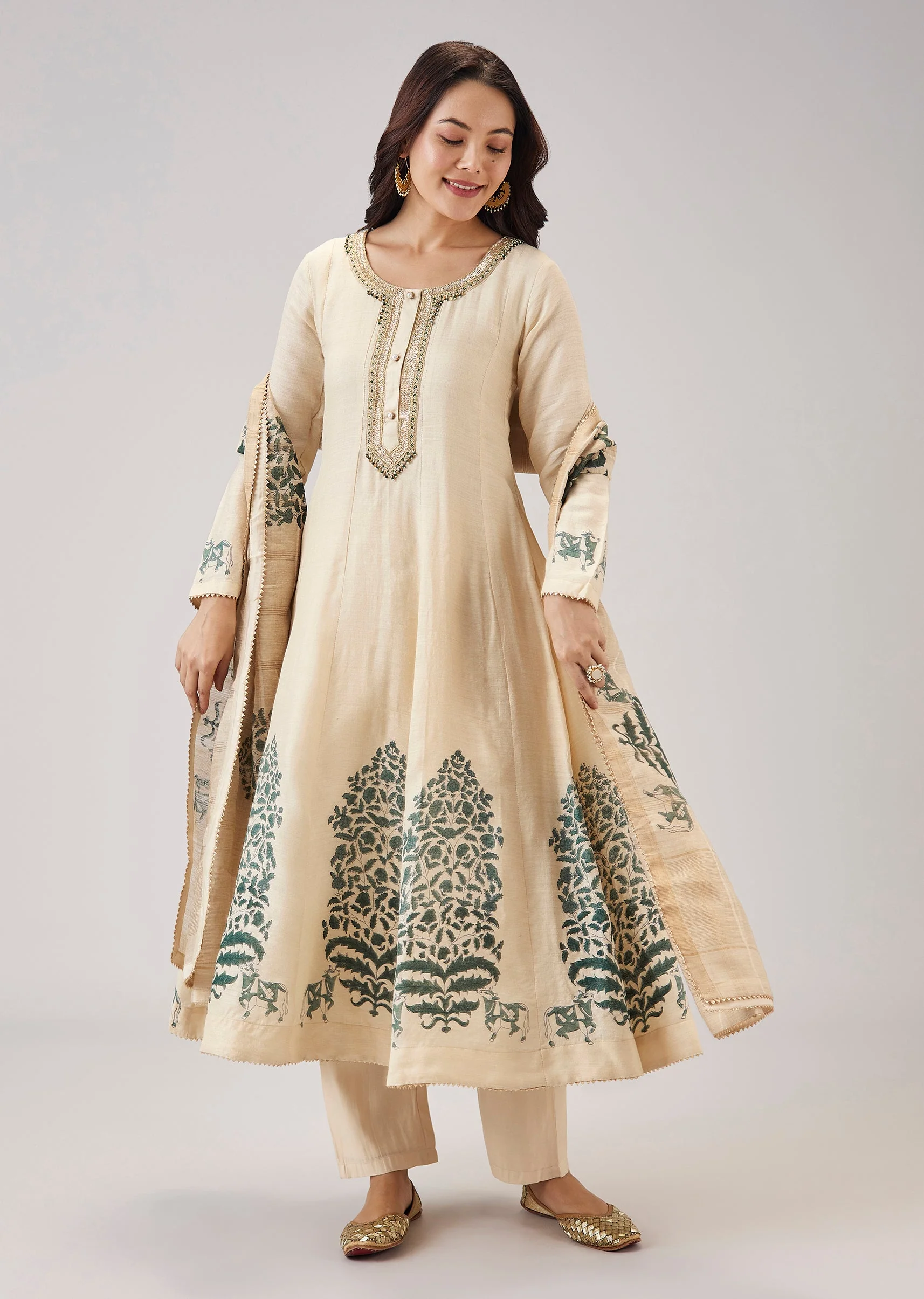 1853-green-hand-block-print-anarkali-with-zardosi-work-1.webp Green Hand Block Print Anarkali With Zardosi Work