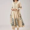 Green Hand Block Print Anarkali With Zardosi Work