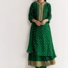 Dark Green Bandhani Kurta Set With Dupatta