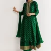 Dark Green Bandhani Kurta Set With Dupatta
