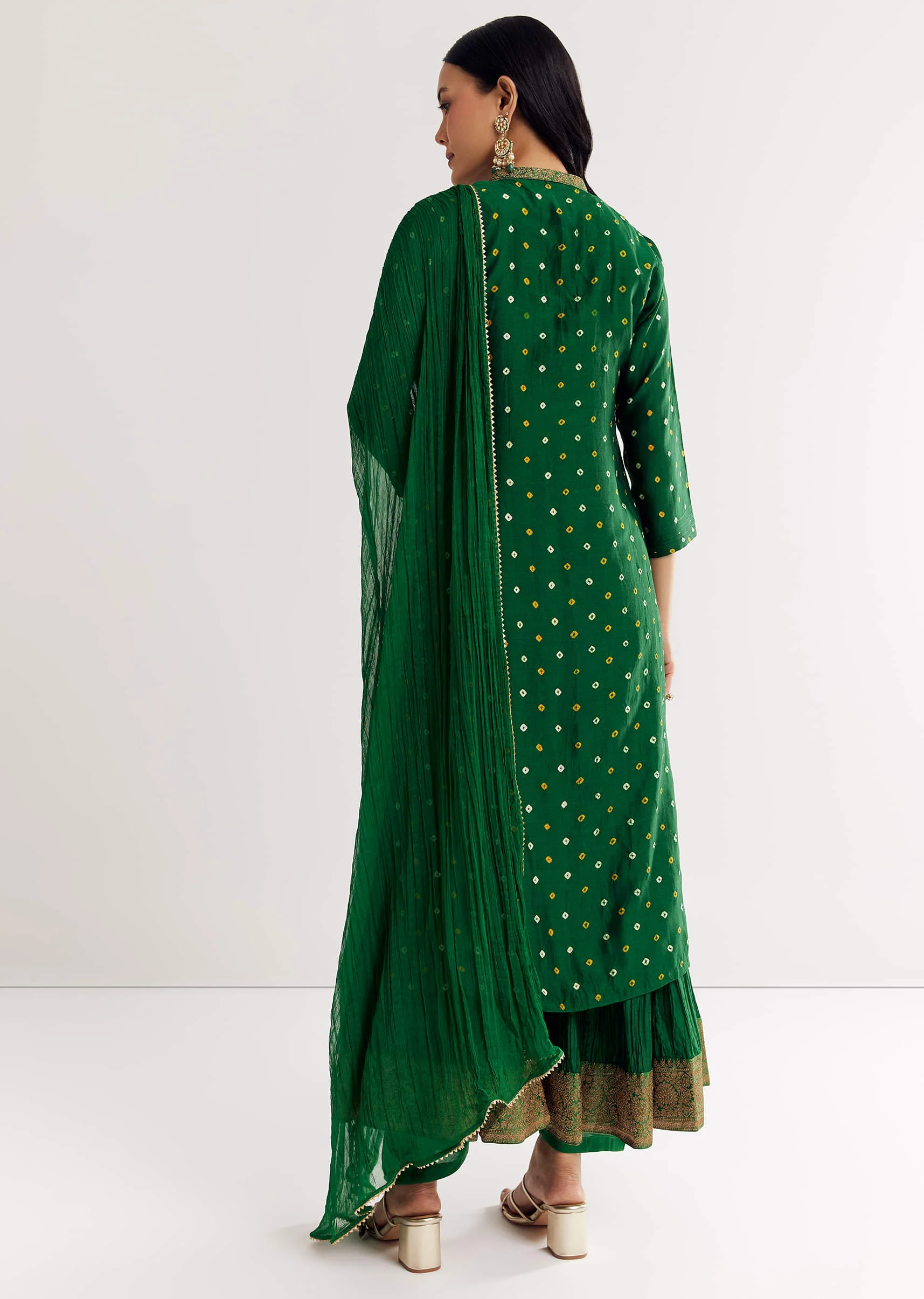 Dark Green Bandhani Kurta Set With Dupatta