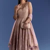 Pink Ombre Georgette Anarkali With Cutdana Neck And Zari Dupatta