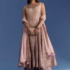 Pink Ombre Georgette Anarkali With Cutdana Neck And Zari Dupatta