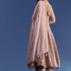 Pink Ombre Georgette Anarkali With Cutdana Neck And Zari Dupatta