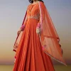 Orange Chanderi Anarkali Suit Set with Zari Moti Embroidery Work