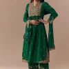Green Raw Silk Zari Embellished Anarkali Set