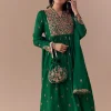 Green Raw Silk Zari Embellished Anarkali Set