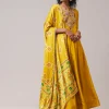Yellow Silk Embroidered Anarkali Set