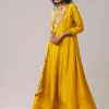 Yellow Silk Embroidered Anarkali Set