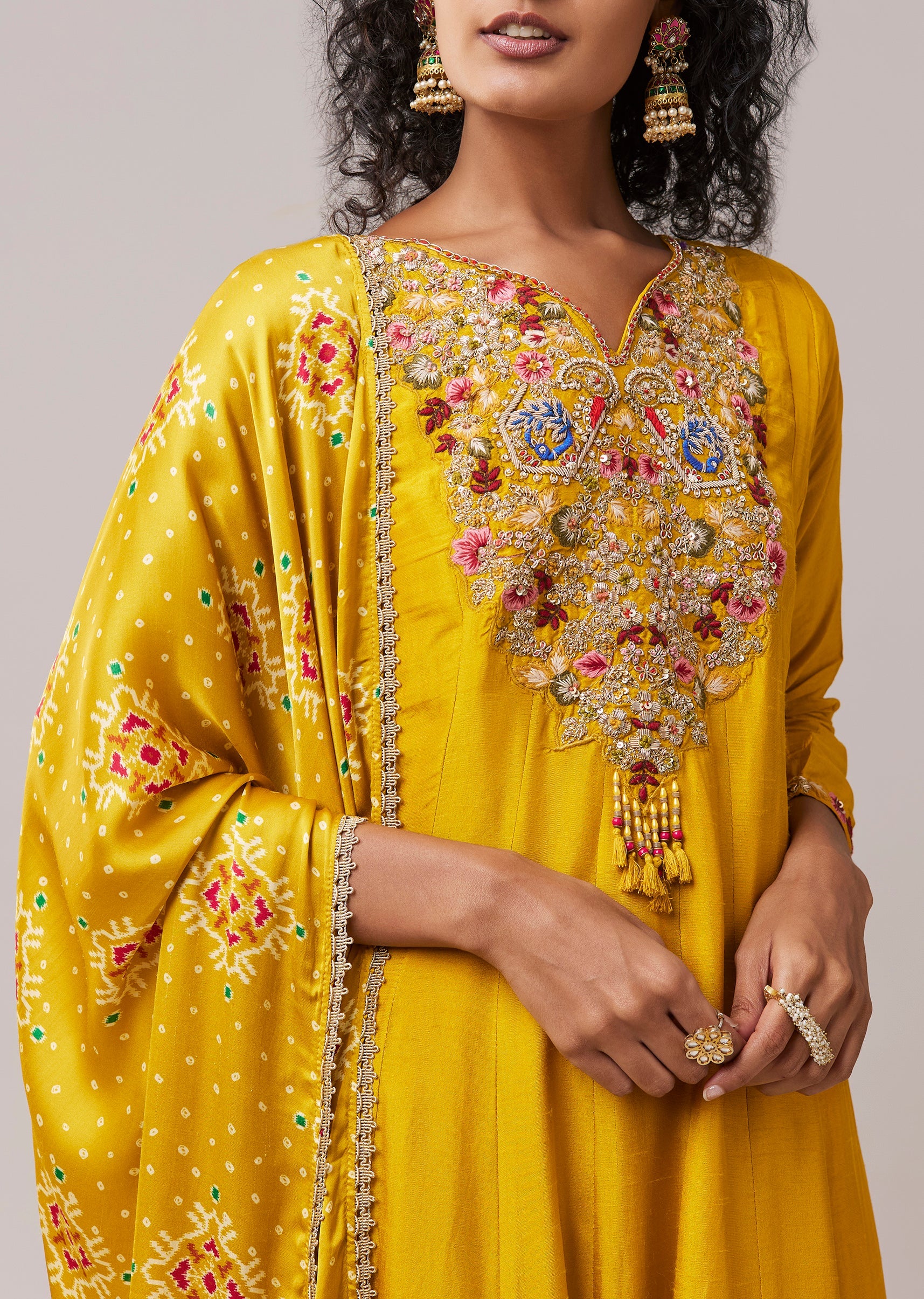 Yellow Silk Embroidered Anarkali Set