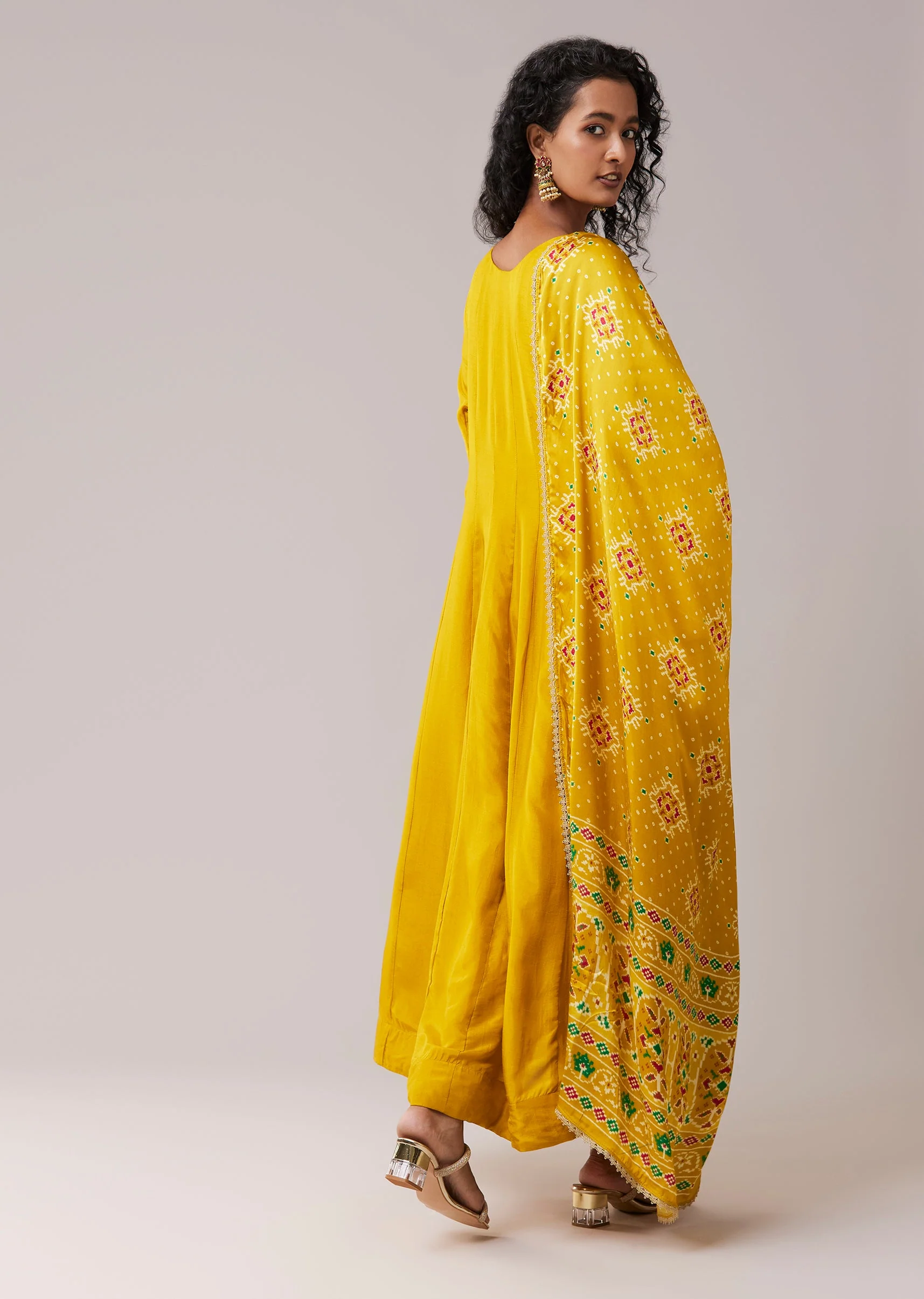 Yellow Silk Embroidered Anarkali Set