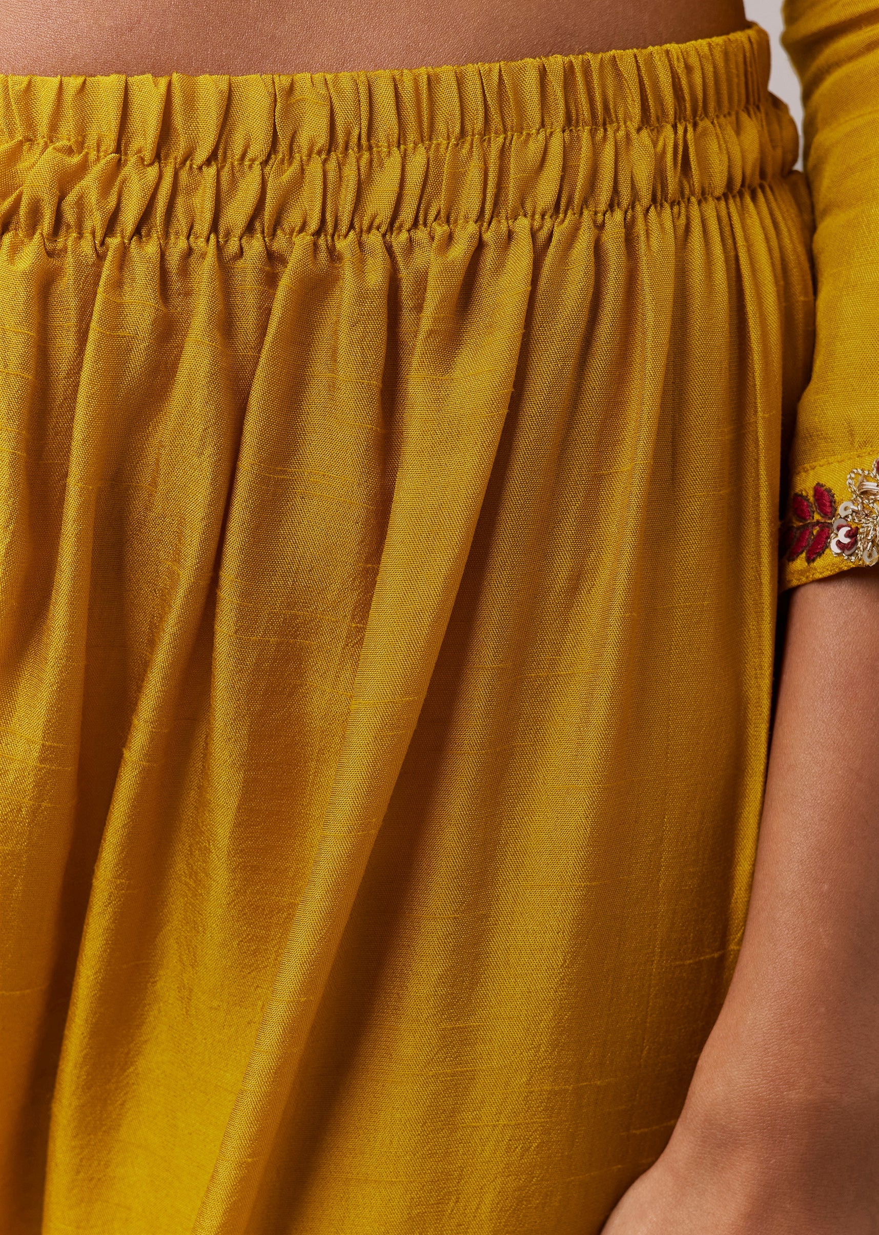 Yellow Silk Embroidered Anarkali Set