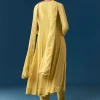 Yellow Chinon Anarkali Set With Moti And Cut Dana Work