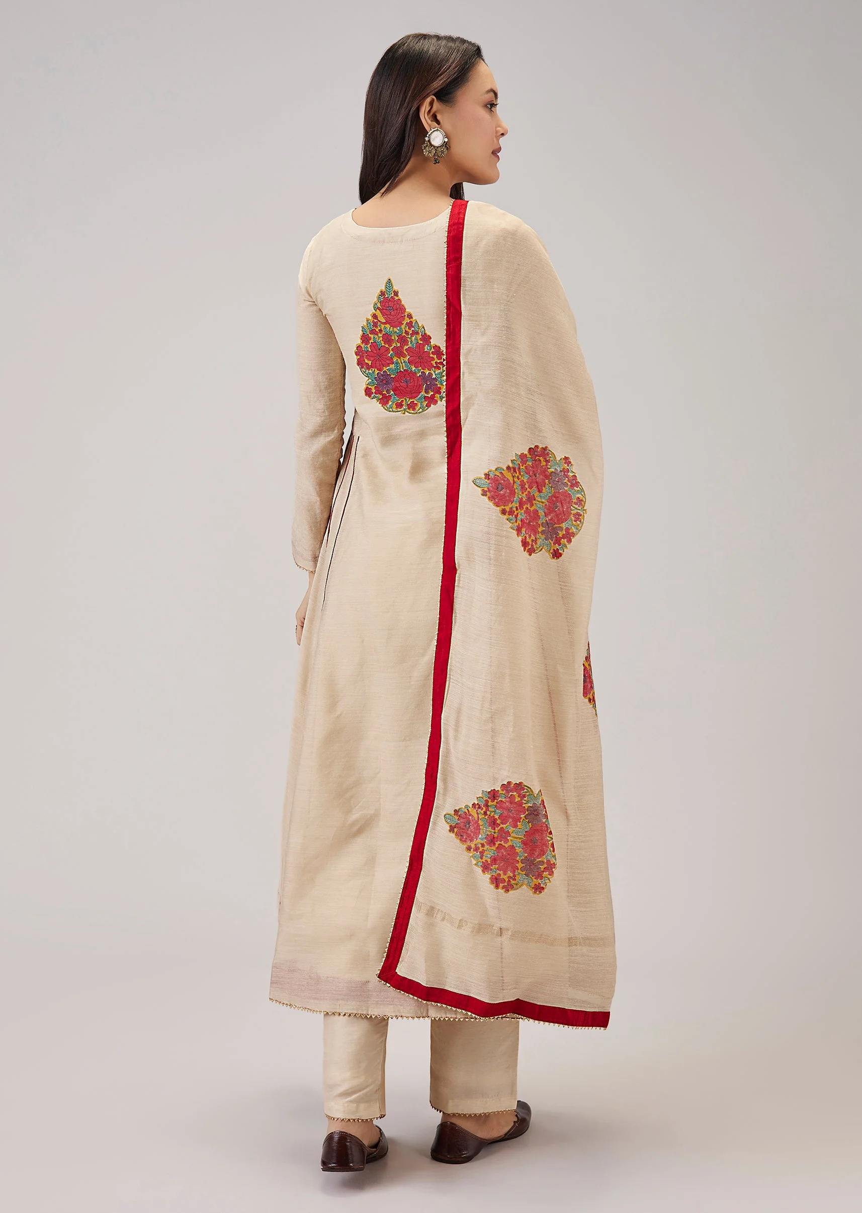 Red Hand Block Print Anarkali And Dupatta