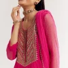 Pink Printed Chiffon Sequin Kurta Set With Dupatta