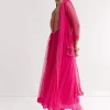 Pink Printed Chiffon Sequin Kurta Set With Dupatta