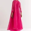 Pink Printed Chiffon Sequin Kurta Set With Dupatta