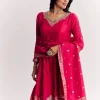 Pink Jacquard Silk Anarkali Suit With Dupatta
