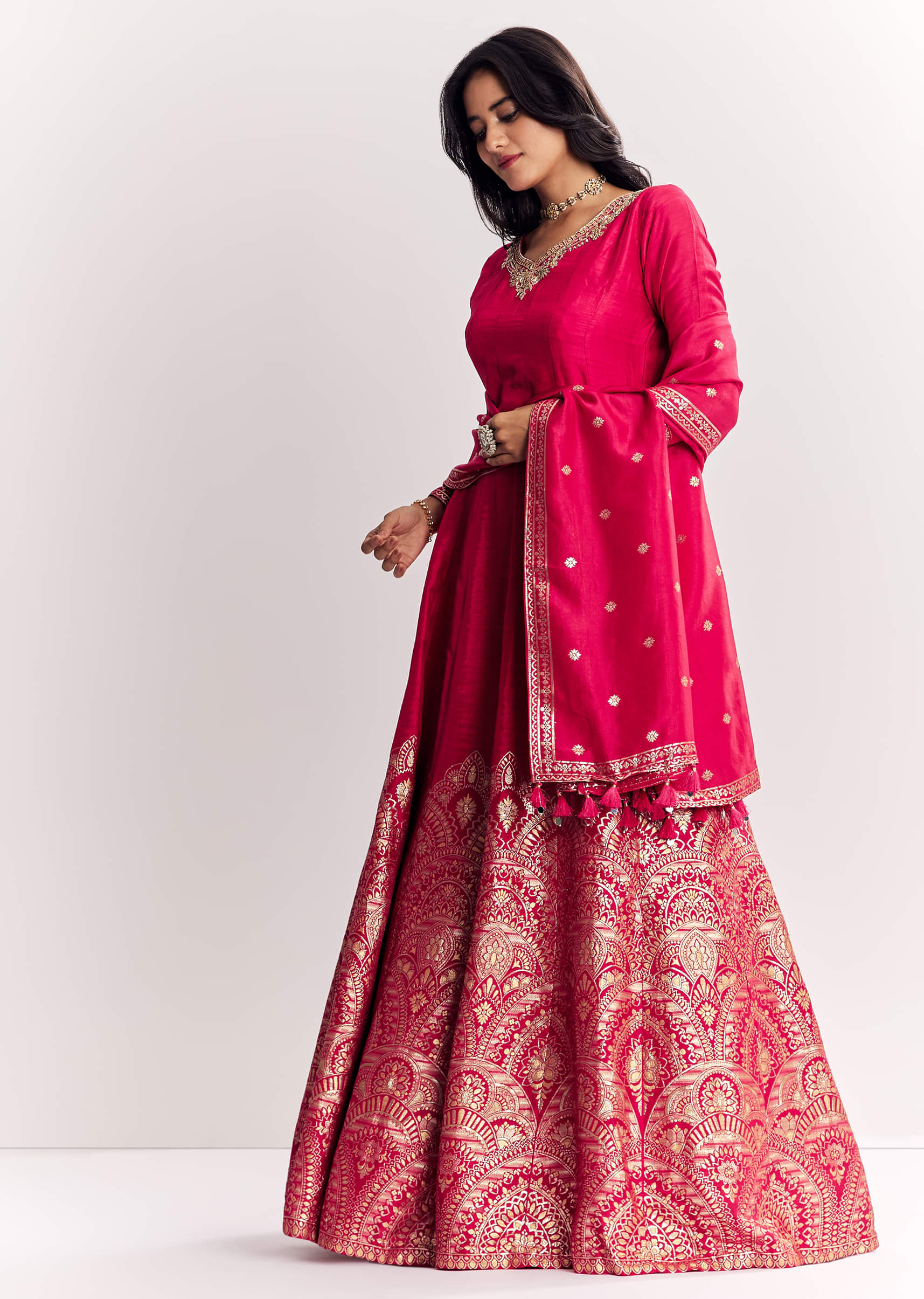 18629-us-0-us-0-variation-1.jpg Pink Jacquard Silk Anarkali Suit With Dupatta