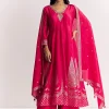 Pink Weave Silk Anarkali Suit With Dupatta