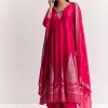 Pink Weave Silk Anarkali Suit With Dupatta