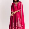 Pink Weave Silk Anarkali Suit With Dupatta