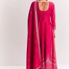 Pink Weave Silk Anarkali Suit With Dupatta