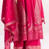 Pink Weave Silk Anarkali Suit With Dupatta