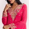 Pink Chinon Anarkali Dupatta Suit With Sequins Cutdana And Moti Work