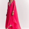 Pink Chinon Anarkali Dupatta Suit With Sequins Cutdana And Moti Work