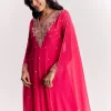 Pink Chinon Anarkali Dupatta Suit With Sequins Cutdana And Moti Work